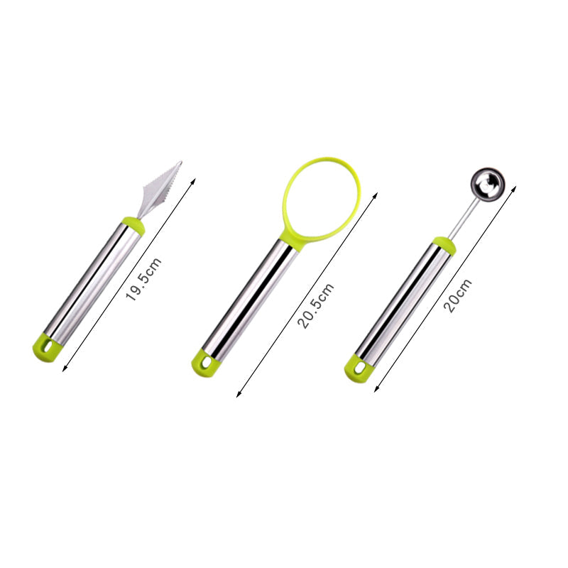 3-Piece Fruit Digging Tool Set Stainless Steel | Melon Baller, Carving Knife & Fruit Shovel | Stackable Design 16