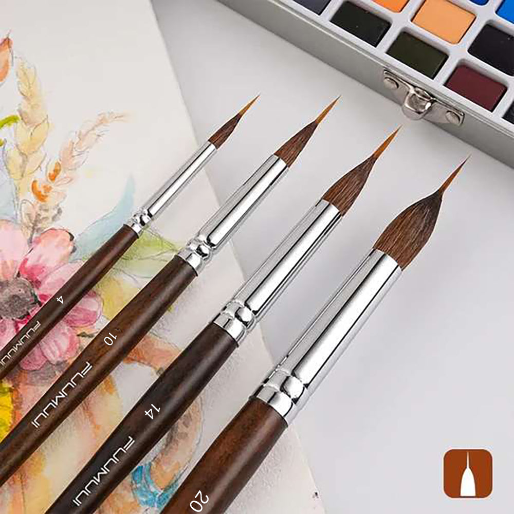 Artist Paint Brush Set, Birch Wood Handles | 4 or 6 Brushes, Fine to Broad Tips | Nickel-Plated Ferrules, Built-In Reservoir 4