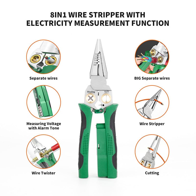 Wire Stripper Pliers 8-in-1 | Built-In Voltage Tester & Wire Crimper | Stainless Steel Heavy Duty Electrical Tool 2