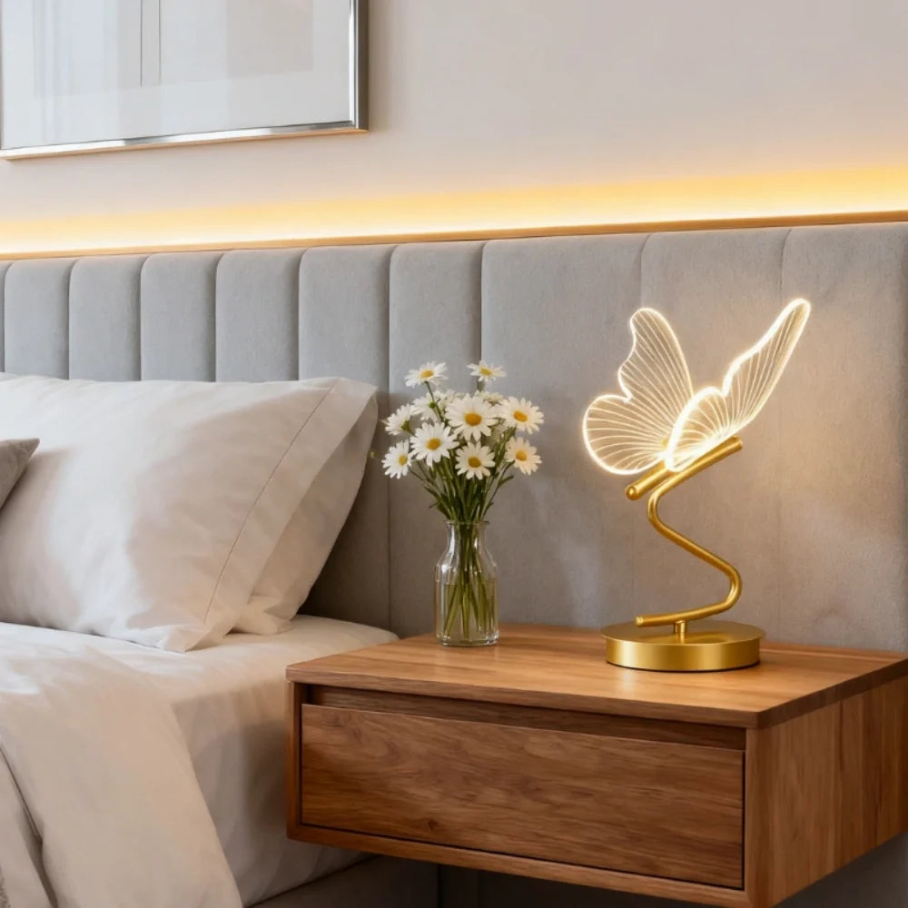 Wing Table Lamp Iron & Acrylic 25 x 23 x 12 cm | Sculpted Wing Design | Rechargeable, 3-Tone, Cordless, 10-Hour Battery 1