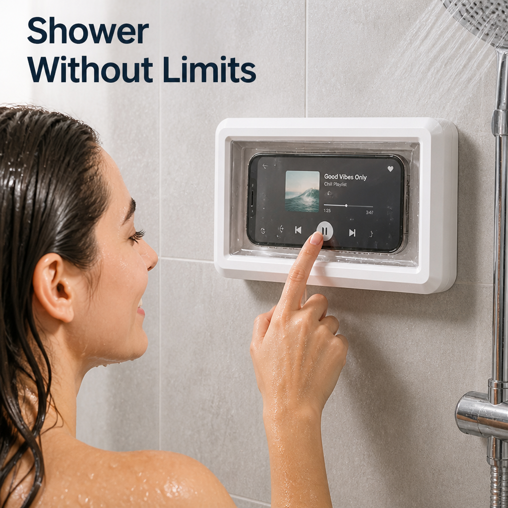 Waterproof Phone Holder Shower Self-Adhesive with Touchscreen Cover 1
