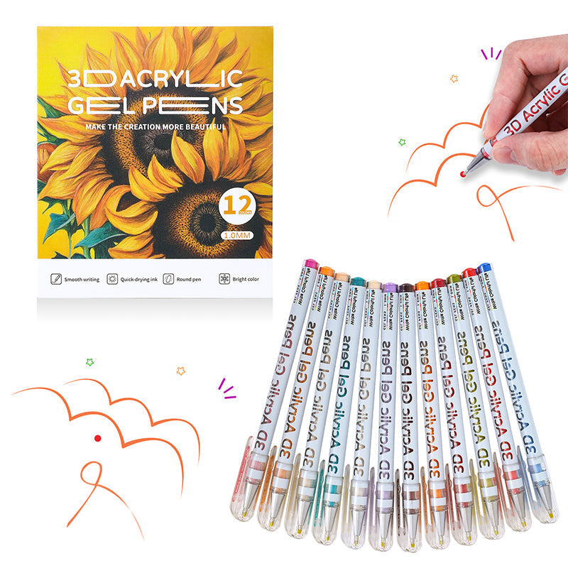 Acrylic Gel Pens Set 12 to 48 Pieces | Fine Steel Tip for Smear-Free Lines | Pigment-Rich Ink for Light and Dark Surfaces 11