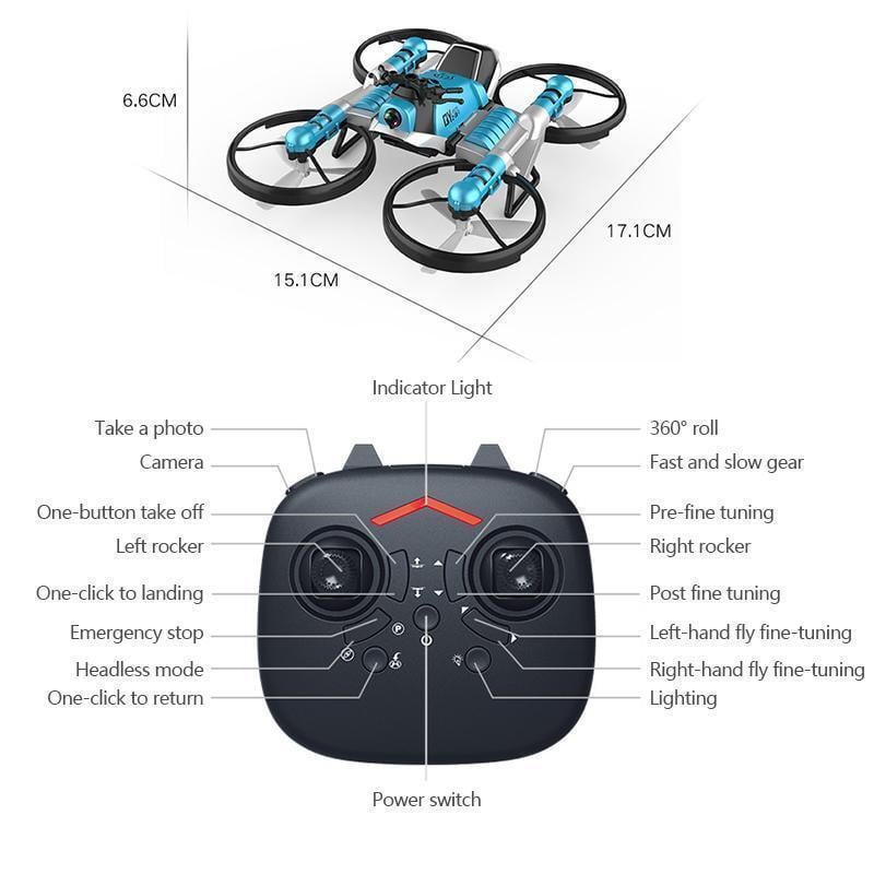 2-in-1 Folding RC Drone and Motorcycle Toy | One-Key Take Off, Headless Mode | WiFi Camera and Remote Control Options 6