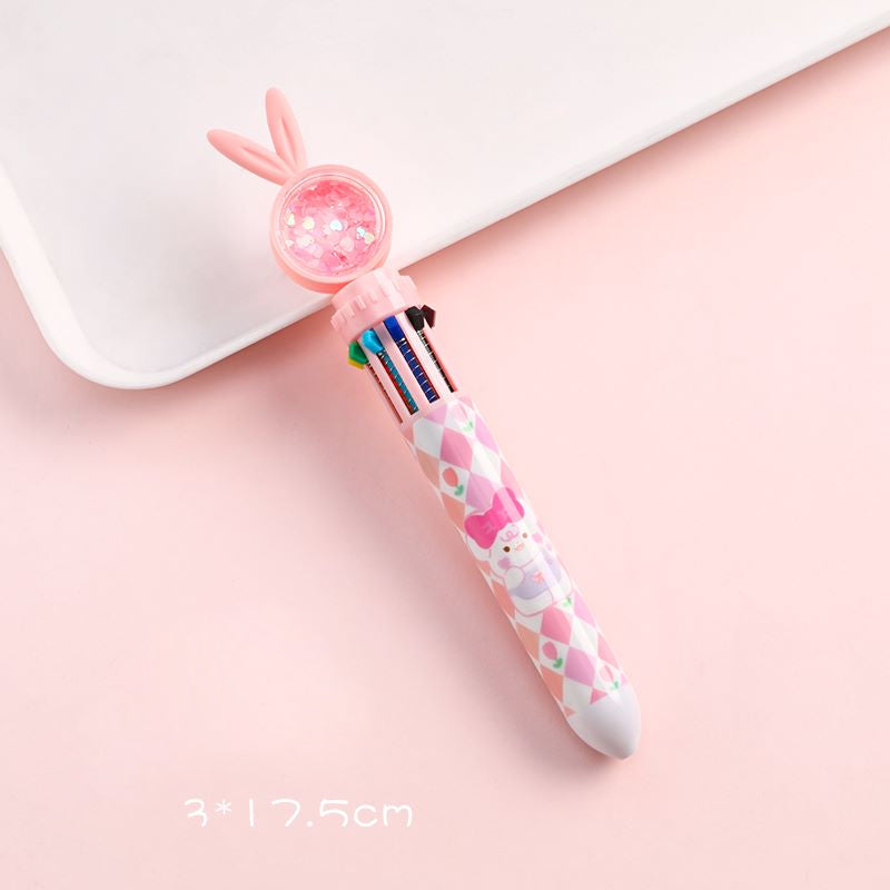 10-In-1 Rabbit Ballpoint Pen Plastic | Rotatable 3D Rabbit Top with 10 Ink Colours | Smooth Writing Gift for Women