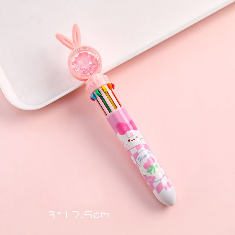 10-In-1 Rabbit Ballpoint Pen Plastic | Rotatable 3D Rabbit Top with 10 Ink Colours | Smooth Writing Gift for Women