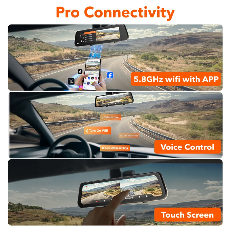 10 Inch Touch Screen Car Recorder | Dual Lens Front and Rear Recording | GPS Navigation, Entertainment System and Loop Recording