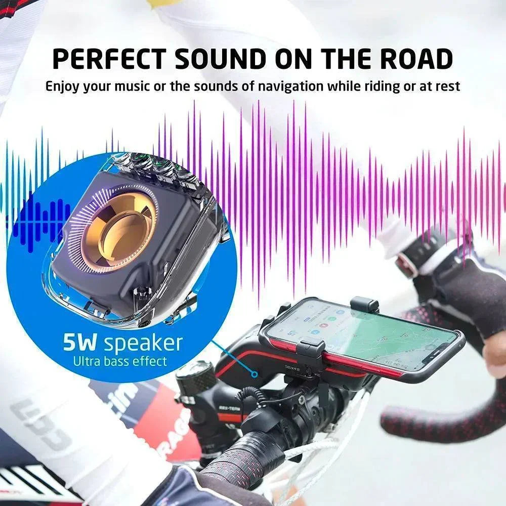 10-in-1 Bike Light for Cyclists | Bluetooth Speaker, Power Bank & Phone Mount | 5000mAh Battery, Handlebar Fit