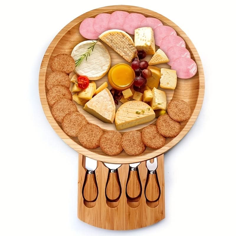 Bamboo Cheese Board Set with Drawer | Built-In Cutlery and Serving Tools | Portable Design for Parties and Picnics 3