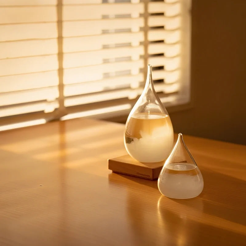 Crystal Weather Lamp Glass & Wood | Water Drop or Cube Shape, USB or Battery Powered | 7-Colour LED, Crystals React to Temperature 8