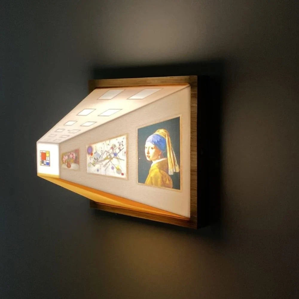 3D Wall Light Panel Wood & PVC 13.8 x 12 cm | 3 Colour Modes, Touch Control | Rechargeable, Cordless, Velcro Mount 1