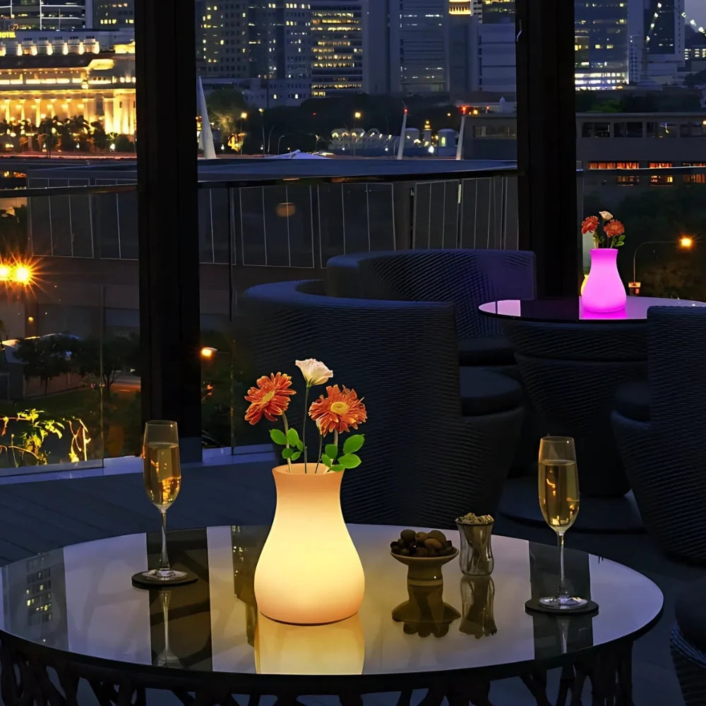 LED Flower Vase Plastic 11 x 11 x 15 cm | Rechargeable & IP65 Waterproof | 16 Colours, Remote Control, USB Charging 10