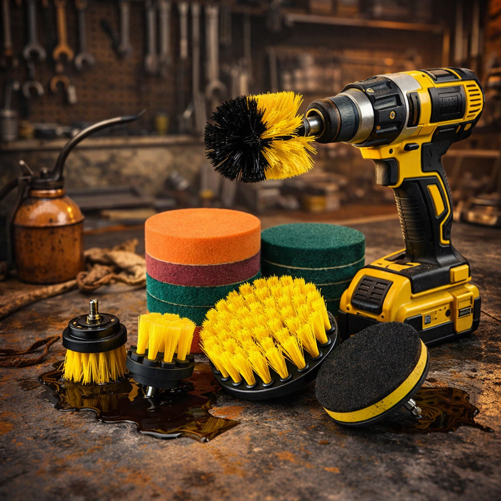 12-in-1 Drill Cleaning Brush Set Nylon | 12-in-1 Attachments for Drains, Tiles, Grout & Carpets | Scratch-Free Deep Clean