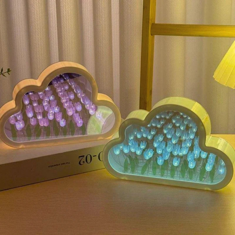 Tulip Cloud Night Light Acrylic | Mirrored Infinity Effect | 20 Warm White Tulips, Cordless, Medium & Large, 50-Hour Battery 7