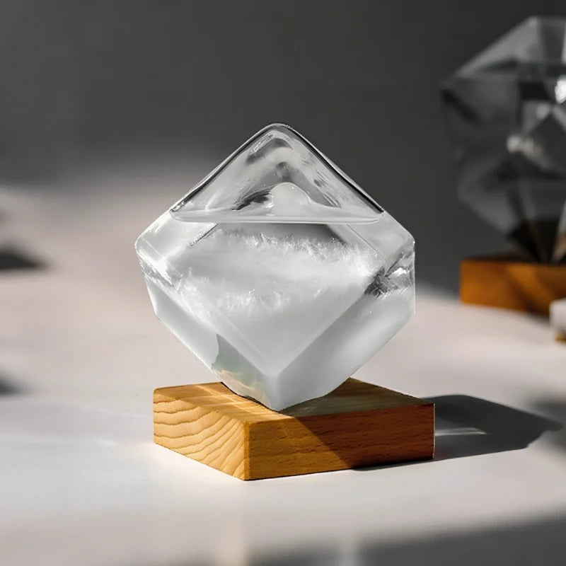 Crystal Weather Lamp Glass & Wood | Water Drop or Cube Shape, USB or Battery Powered | 7-Colour LED, Crystals React to Temperature 6