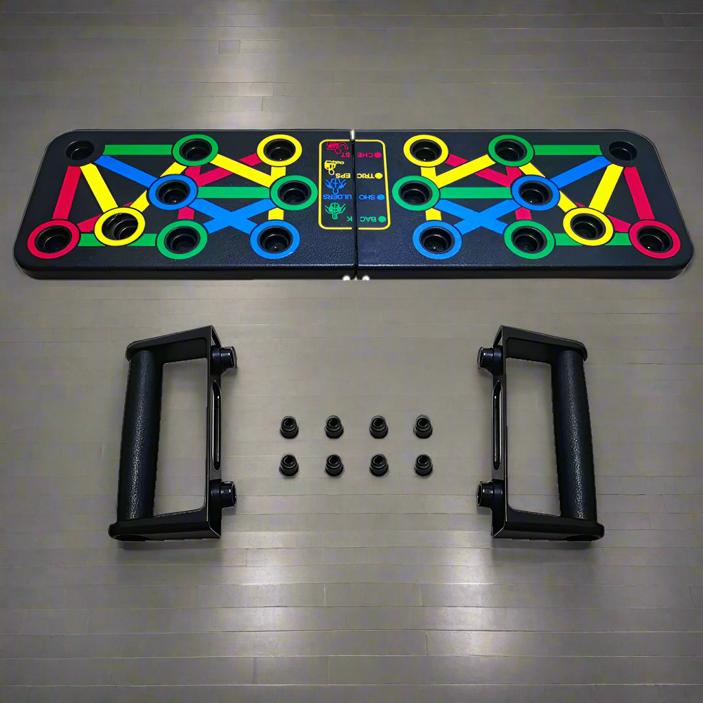 14-in-1 Push-Up Rack Board | Adjustable Handles Target Multiple Muscle Groups | Non-Slip ABS Plastic, Includes Resistance Bands