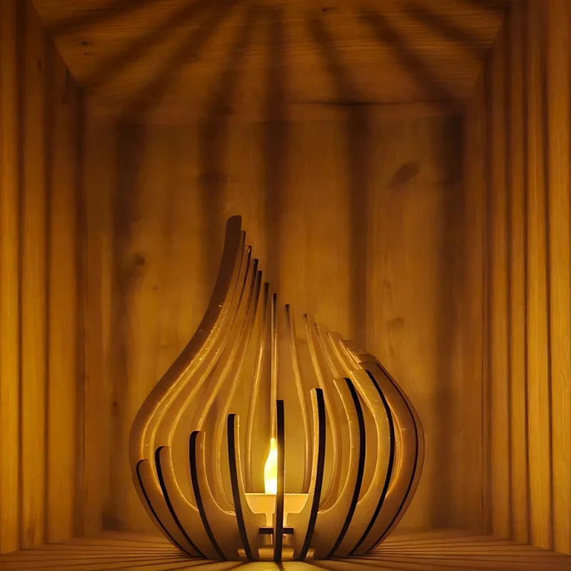 Wooden Teardrop Candle Holder, 16.5-29.5 cm | Hollow Carved Shadow Design | DIY Puzzle Assembly, Available in 4 Sizes 3