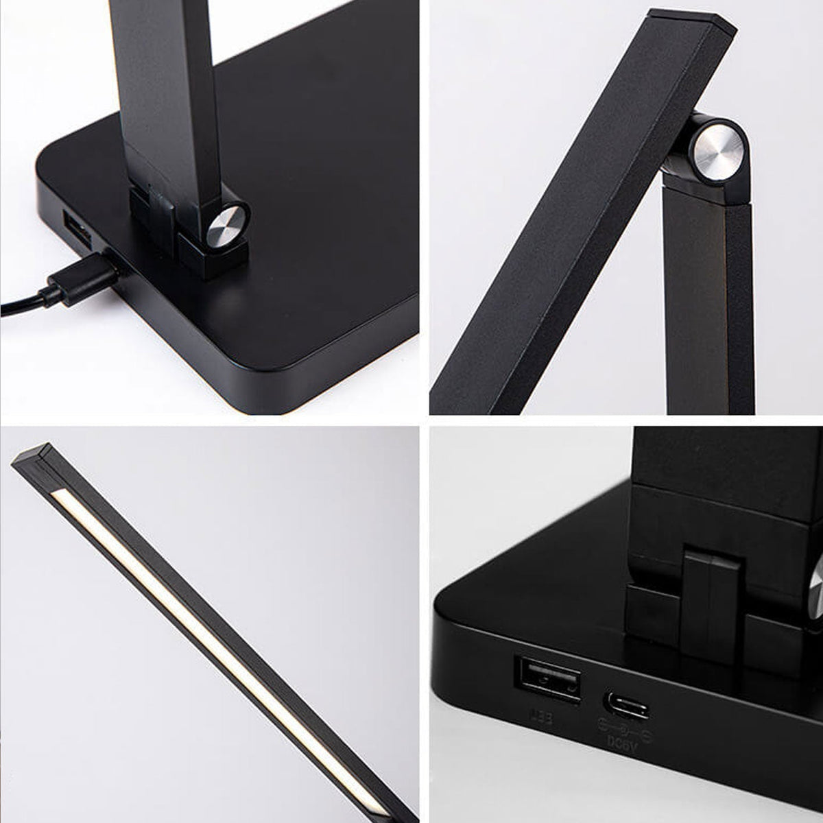 Foldable LED Desk Lamp Aluminium | Touch Dimmer, USB Powered | Adjustable Folding Arm, 700 Lumens, Black or White 8