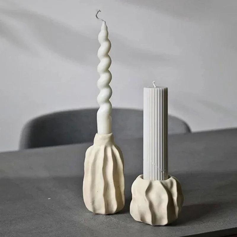Rippled Ceramic Candle Holder, 8-15 cm | Hand-Crafted Matte Finish, 4 Sizes | Fits Taper Candles, Sold Individually or as Set of 4 5