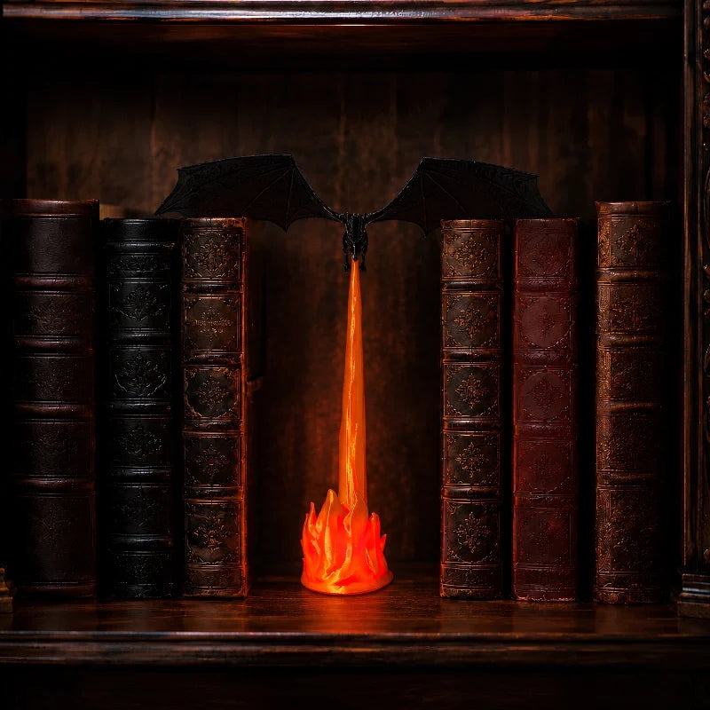 Dragon Night Light | Flying Dragon Silhouette with Fire-Breathing Illusion | Cordless, 3D-Printed PLA, Large or Small 11