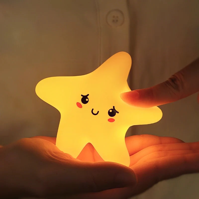 Silicone Night Light 9 cm | Star, Moon or Cloud Shape | Squeeze-Control, Rechargeable, Warm White Glow, Nursery Gift 6