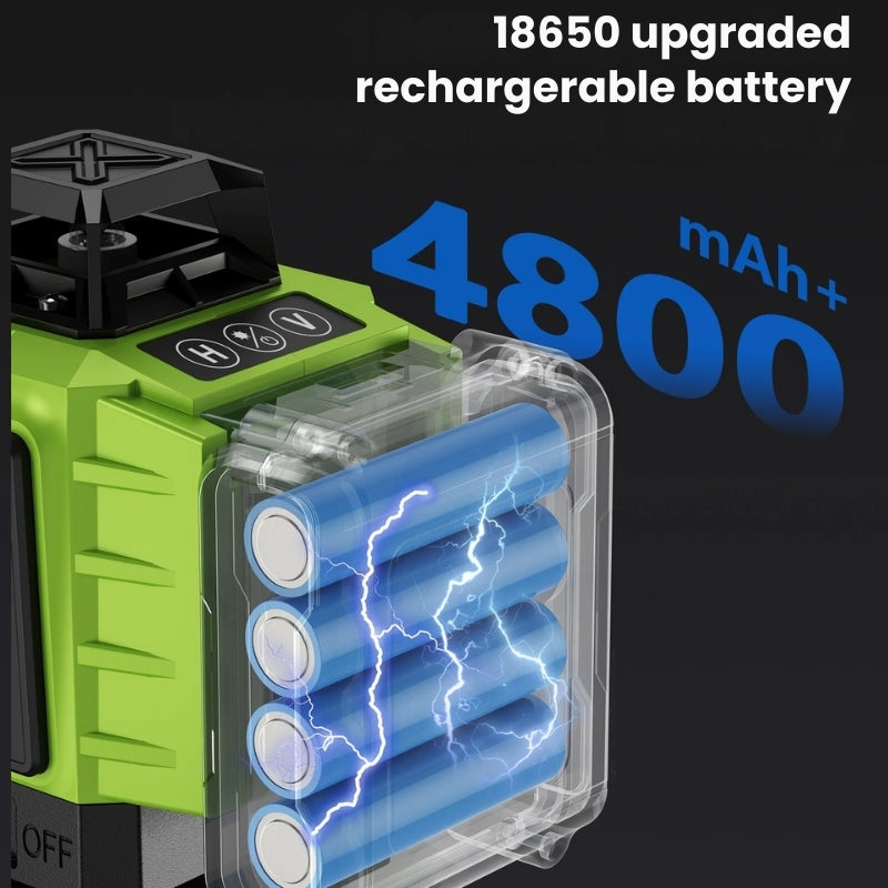 16-Line 4D Laser Level | 360° Horizontal & Vertical Coverage with Bluetooth App Control | 4800mAh Battery, IP54 Rated