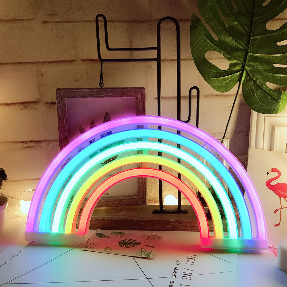 LED Rainbow Neon Sign | Dual Powered by USB or 3AA Batteries | Colourful Wall Decor for Bedroom, Gaming Room & Parties 2