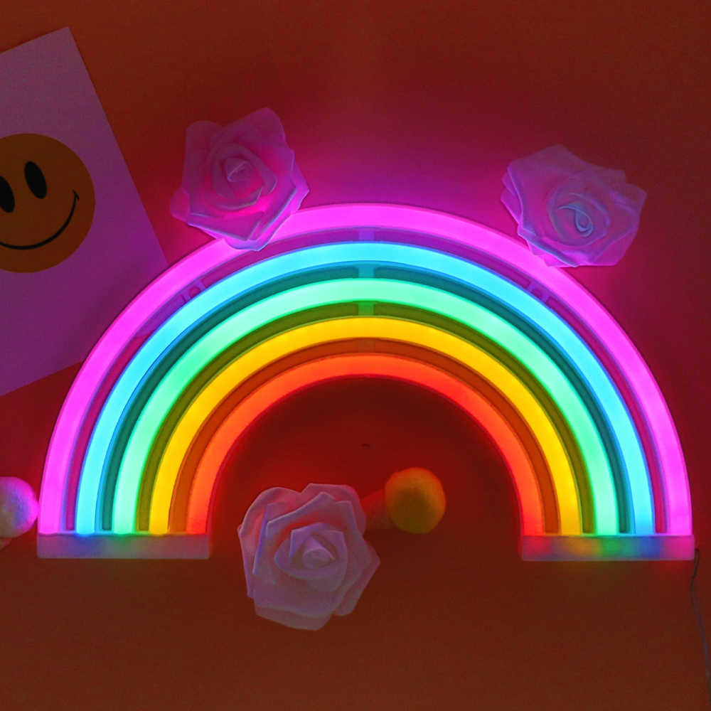 LED Rainbow Neon Sign | Dual Powered by USB or 3AA Batteries | Colourful Wall Decor for Bedroom, Gaming Room & Parties 4