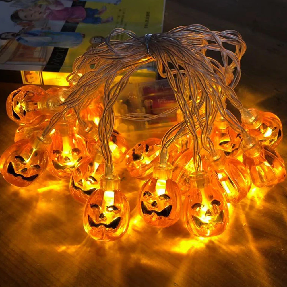 LED Pumpkin String Lights for Halloween | Battery-Powered with Carved Smiley Faces | Warm Glow Indoor Outdoor Decor 3