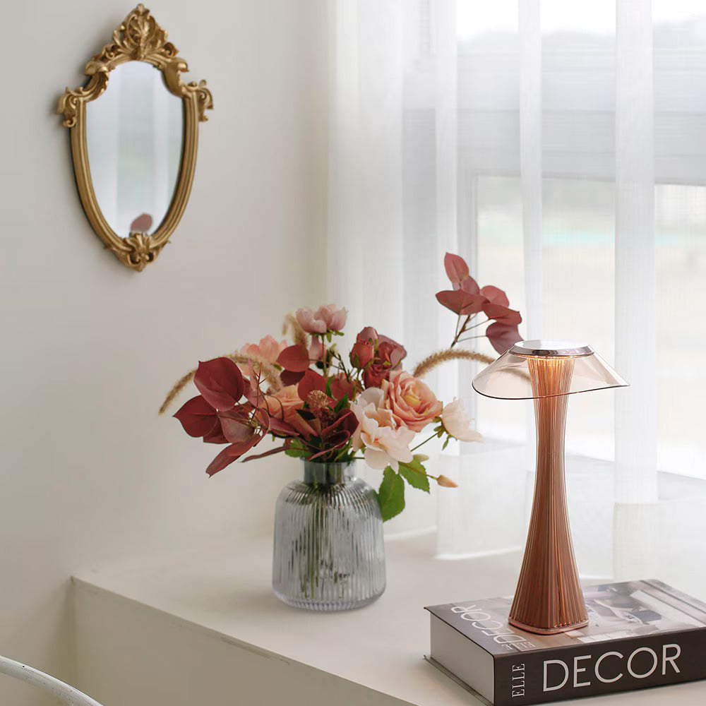 Cordless Table Lamp ABS 27.4 x 15.1 x 7.8 cm | Rose Gold or Black, Curved Design | Rechargeable, 3-Colour Dimmable Light 5
