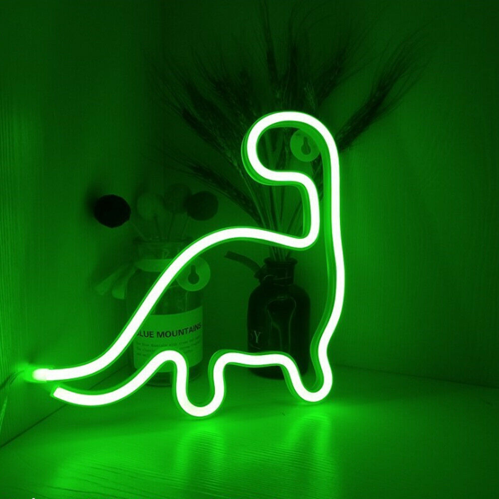 Neon Dinosaur LED Wall Light | USB or Battery Powered, Two Modes | Soft Glow Night Light for Bedroom, Gaming or Gifting 1