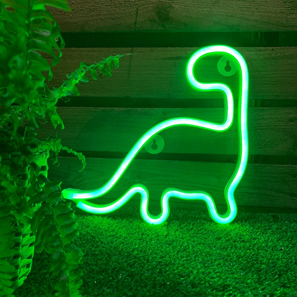 Neon Dinosaur LED Wall Light | USB or Battery Powered, Two Modes | Soft Glow Night Light for Bedroom, Gaming or Gifting 4