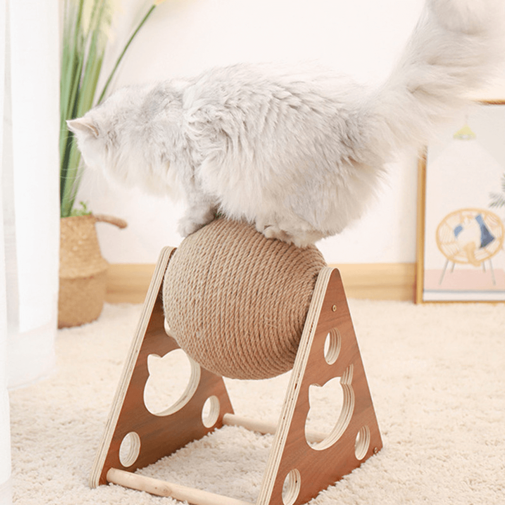 Cat Scratching Ball Toy Hemp Rope | Spinning Exercise Ball & Wooden Stand | Protects Men's Furniture From Scratches 3