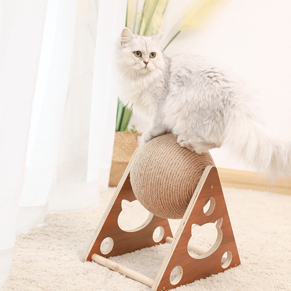 Cat Scratching Ball Toy Hemp Rope | Spinning Exercise Ball & Wooden Stand | Protects Men's Furniture From Scratches 4