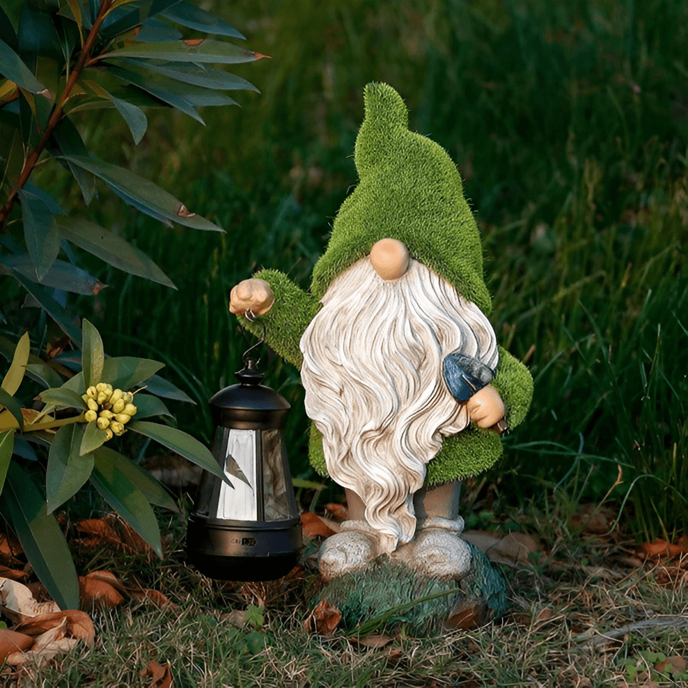 Solar Garden Lights Gnome Resin Outdoor Figure with Automatic Dusk Sensor