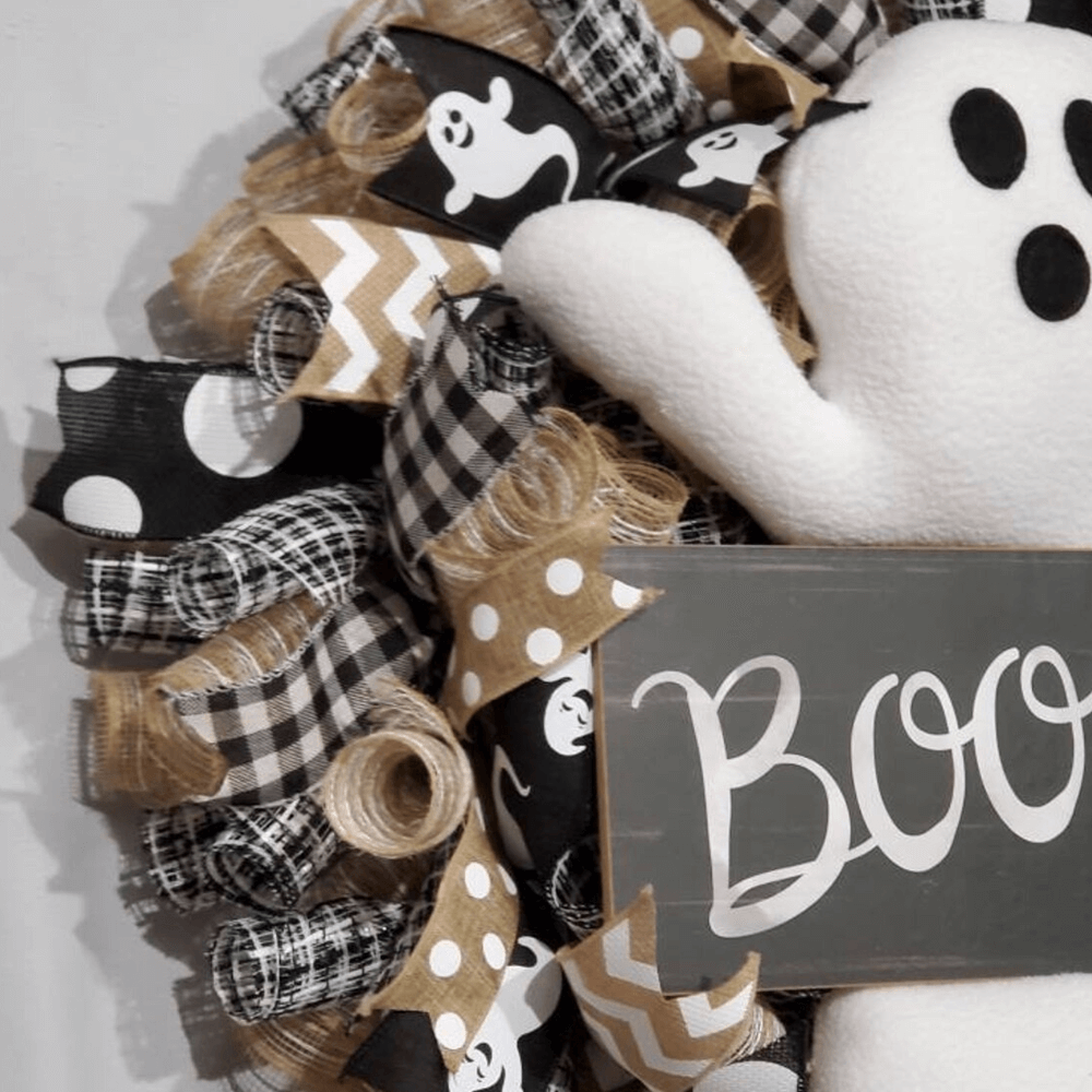 Ghost Wreath Halloween Decoration | Front Door & Wall Hanging Décor | Weather-Resistant for Indoor and Outdoor Use 2