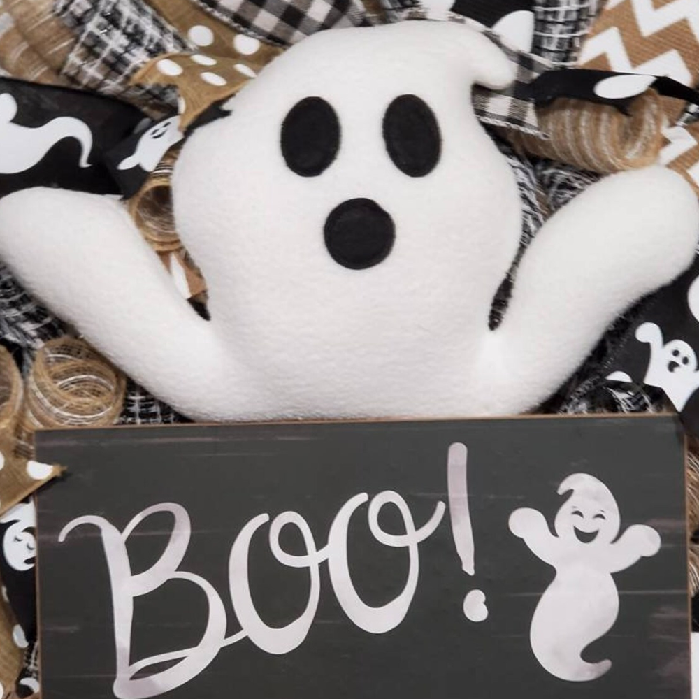 Ghost Wreath Halloween Decoration | Front Door & Wall Hanging Décor | Weather-Resistant for Indoor and Outdoor Use 4