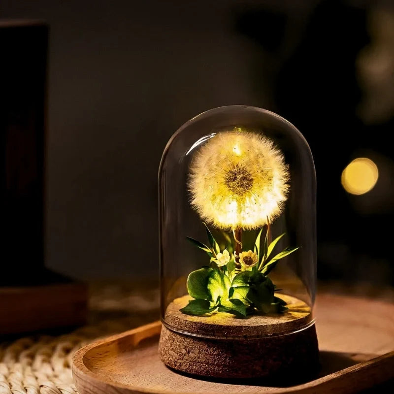 Preserved Flower Glass Dome Night Light | Dried Rose, Dandelion or Poppy-Pinecone Design | Warm White Ambient Glow 11