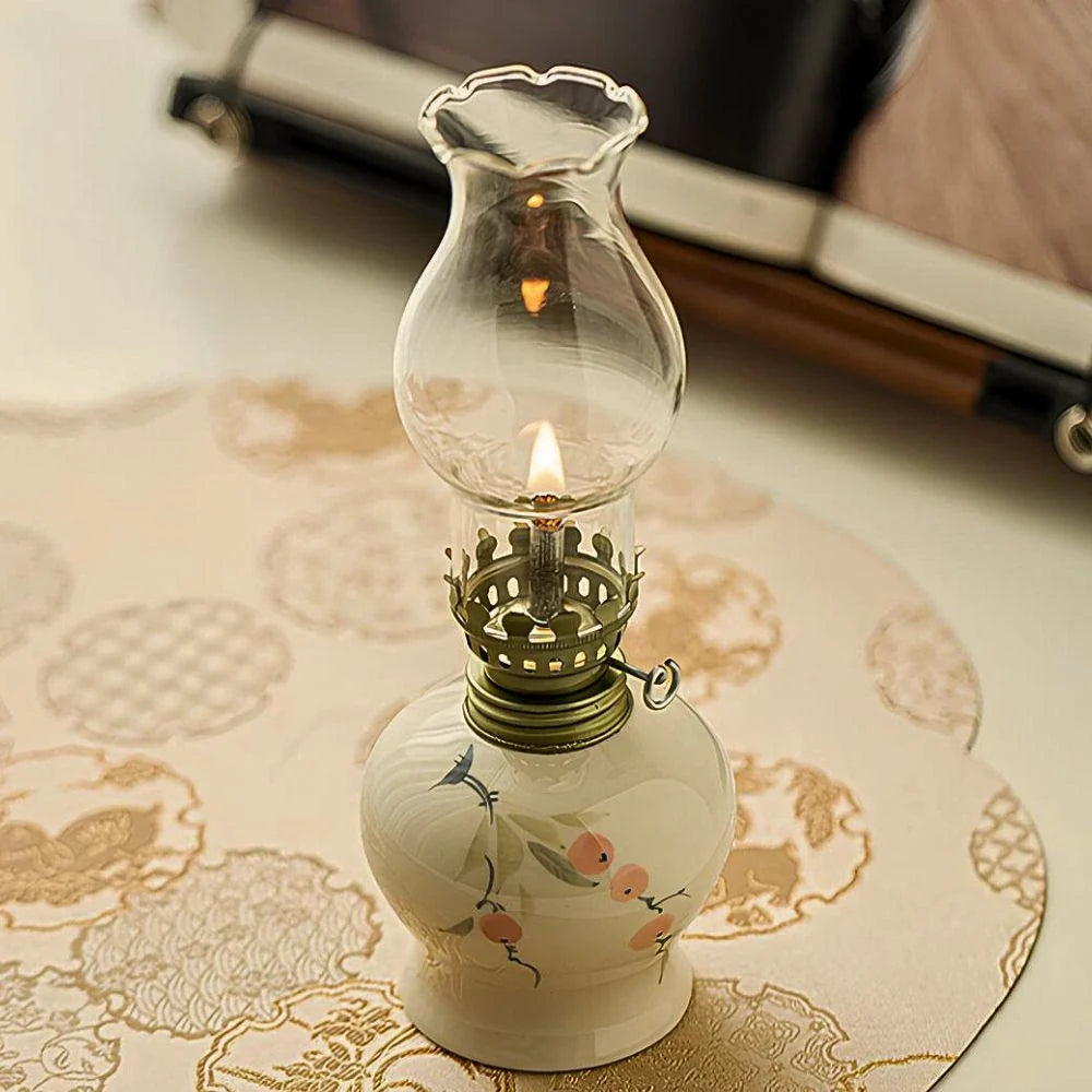 Ceramic Oil Lantern with Glass Shade, 18 cm | Adjustable Wick Flame, Bud or Classic Shape | Windproof Ambient Lighting 9