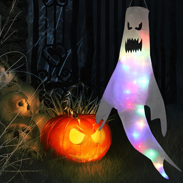 Flying Ghost Halloween Decoration | LED Light-Up Option, Hangs Anywhere | Reusable Fabric Party Prop & Photo Booth 1