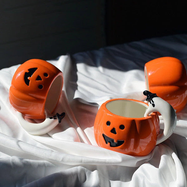 Pumpkin Shaped Coffee Mug Halloween Decoration | Ghost Handle Design | Ceramic Build Holds Coffee Tea Apple Cider 4