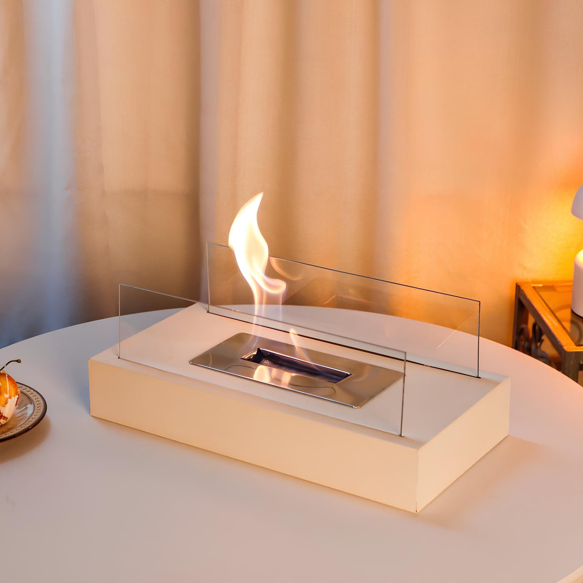 Tabletop Fireplace Metal & Tempered Glass | Ethanol Burner with Reusable Cotton Wick | Indoor & Outdoor Ambiance 10