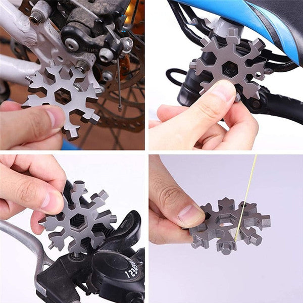 18-in-1 Multi-Tool Keychain Stainless Steel | Snowflake Design with Screwdrivers & Wrenches | Compact Pocket Repair Tool