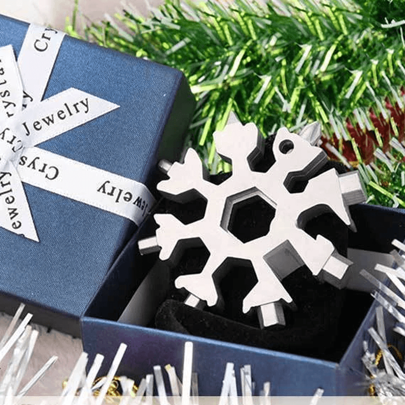18-in-1 Multi-Tool Keychain Stainless Steel | Snowflake Design with Screwdrivers & Wrenches | Compact Pocket Repair Tool