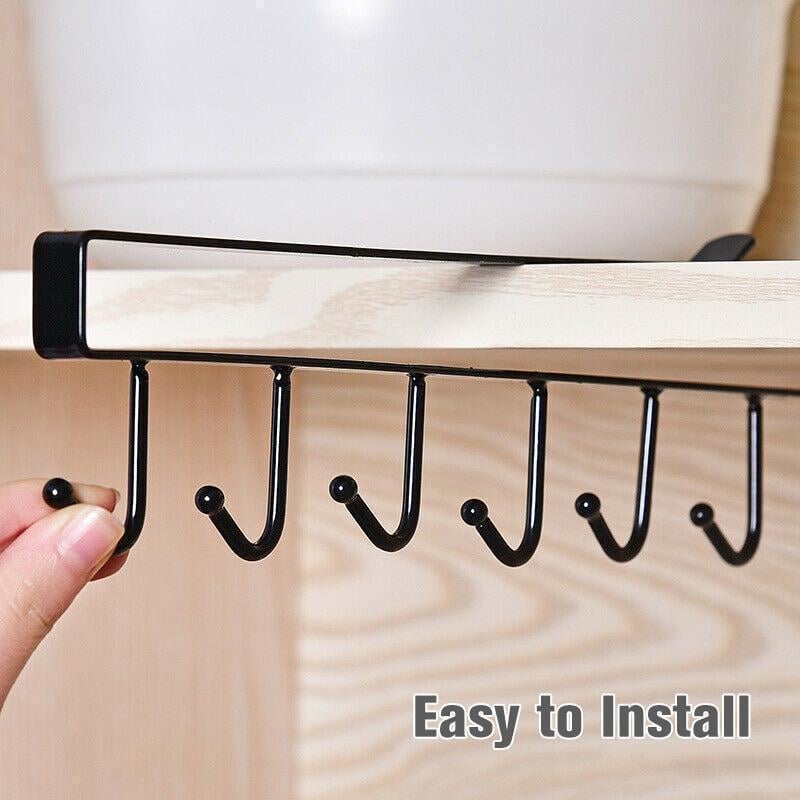 Under-Cabinet Hook Rack Steel | 6 Hooks No-Drill Slide-On Mount | Saves Counter and Wall Space, Rust-Resistant 4