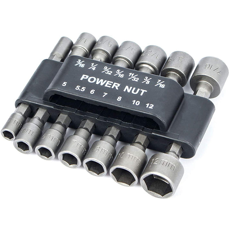 Hex Shank Nut Driver Bit Set, Chrome Vanadium Steel | 14-Piece Metric & Imperial Sizes | Fits Drills & Screwdrivers 5