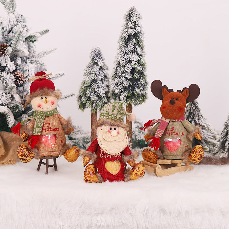 Christmas Gift Bag Santa Snowman Elk Designs | Linen Fabric Treat Pouch for Sweets | Reusable Festive Candy Holder 1