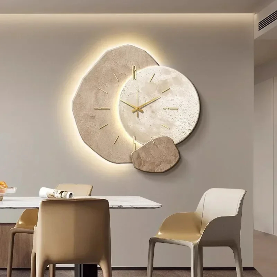 Wood Wall Clock with LED Backlight | Silent Quartz Movement, Wall-Mounted | Sculptural Decorative Wall Art for Living Room 3