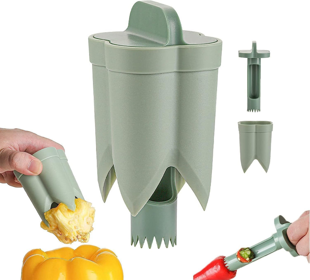 2-in-1 Pepper Corer ABS Plastic | Finger-Friendly Core Remover | Removes Seeds From Peppers, Tomatoes & Cucumbers 1
