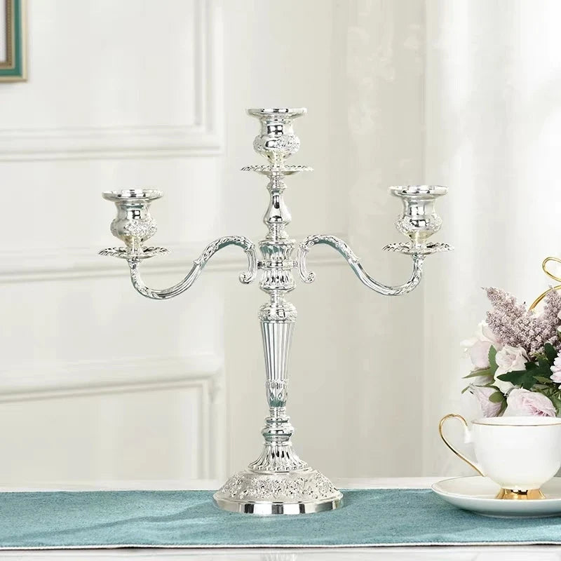 5-Arm Candle Holder Alloy Adjustable Arms Floral Detail with Weighted Base 18