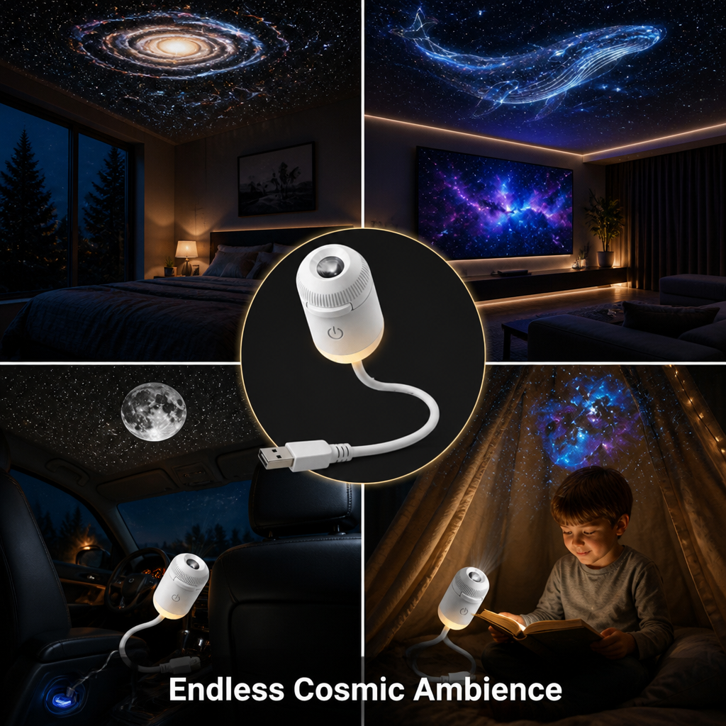 Star Projector Night Light | 360° Flexible Gooseneck | USB Plug & Play, Set of 3 Multi-Scene Galaxy Projectors 2